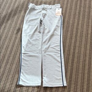 Russell Athletic Light Gray Pants with Navy Stripes